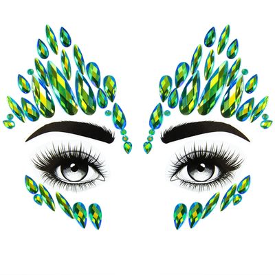 U-Goforst Face Gems Stick On - Green Face Jewels Stick On Halloween Ivy Costume, Self Adhesive Glue Face Rhinestone Stickers Festival Makeup Cosplay Dress Up Face Jewelry Accessories Women Grils