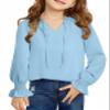 DOKOTOO KIDS Girls Dress Shirts Cute V Neck Ruffled Long Sleeve Chiffon Blouses Tops Sky Blue 8-9 Years view 1