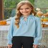 DOKOTOO KIDS Girls Dress Shirts Cute V Neck Ruffled Long Sleeve Chiffon Blouses Tops Sky Blue 8-9 Years view 3