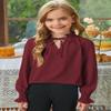 DOKOTOO KIDS Girls Dress Shirts Cute V Neck Ruffled Long Sleeve Chiffon Blouses Tops Red 8-9 Years view 3