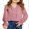DOKOTOO KIDS Girls Cute Smocked Cuffs Chiffon Tops Fall Casual V Neck Blouse Shirts Pink 14-15 Years view 1
