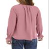 DOKOTOO KIDS Girls Cute Smocked Cuffs Chiffon Tops Fall Casual V Neck Blouse Shirts Pink 14-15 Years view 2