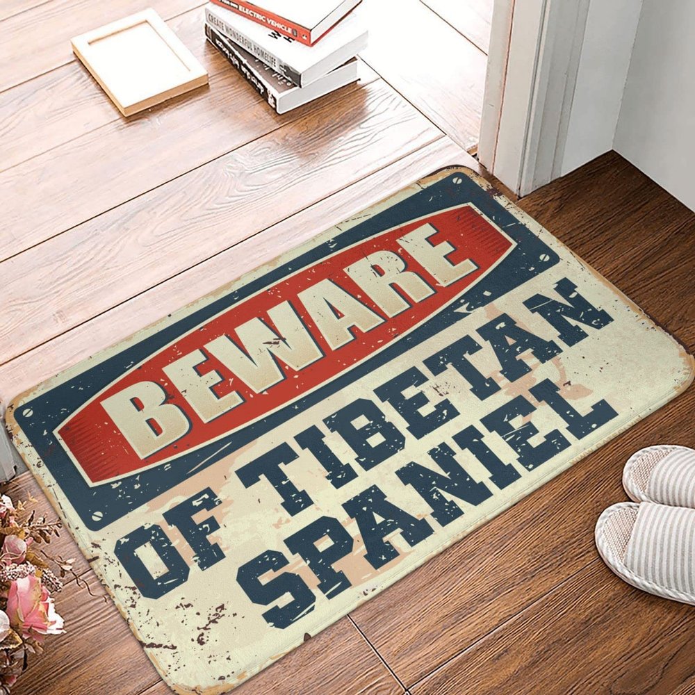 Dsoluuing Outdoor Rug Doormat Beware of Tibetan Spaniel Rug Summer Welcome Mat Door Mat Outdoor Entrance (Size : 40X60CM)