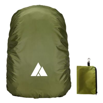 sheelokhwui Waterproof Backpack Rain Cover, Heavy-Duty Nylon Pack Cover with Upgraded Double Adjustable Closure System and a Carry Pouch for Hiking, Cycling, Camping, Outdoor (Army Green, XL, 65-90L)