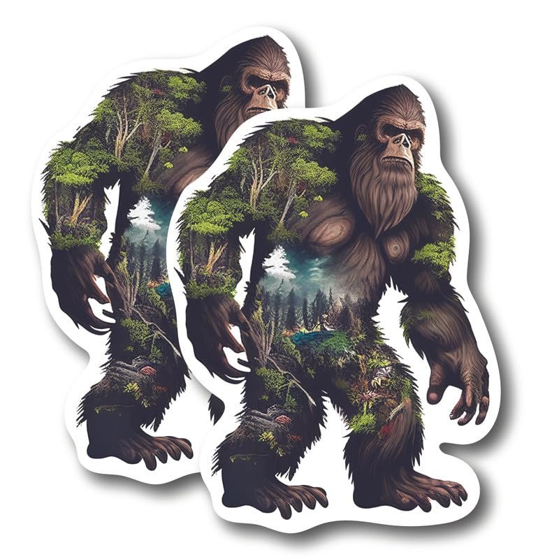 (2 Pack) Bigfoot Stickers - Forest Cool Big Foot Stickers - 5" On Longest Side - for Car, Truck, SUV - Easy Peel and Stick Vinyl Decals - Made in USA - BMCS0120