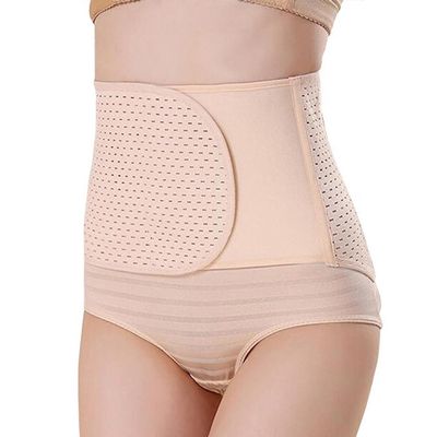 Adjustable Elastic Abdominal Binder Belly Wrap Postpartum Belly Band Waist Slim Slimming Shaper C section Recovery Belt Support Back Support Girdle Belt Pregnancy Abdominal Band for Women (L-Beige)