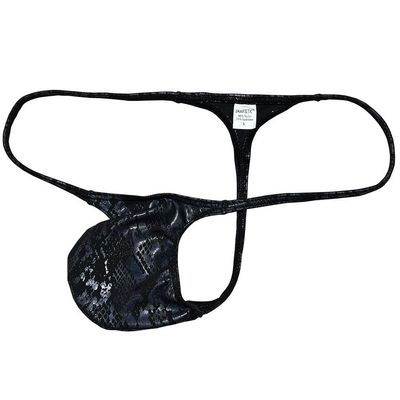 Jaxu Sexy Men's Metallic Bikini Thong Underwear Male Bulge Pouch Tangas Hombre Shiny G-string Minimum Coverage T-back Python Black M
