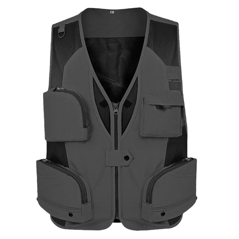 CJQJPNZ Adjustable Men's Fly Fishing Vest with Accessory Bags Deep gray9 XL