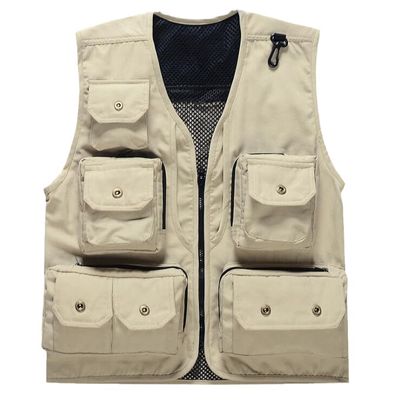 CJQJPNZ Classic Male Sleeveless Waistcoat with Multi-Pockets, Ideal for Fishing and Photography Beige XS