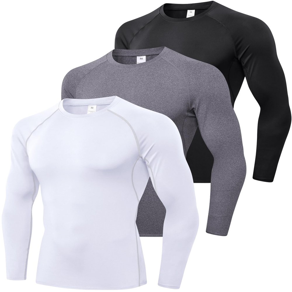 Football Compression Shirt Long Sleeve for Men Cool Dry Sports Baselayer T-Shirts Tops, Mens Athletic Workout Shirts