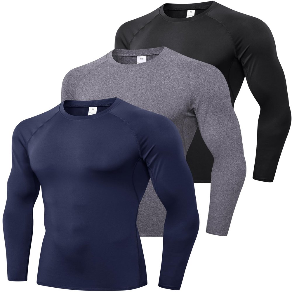 SPVISE 3 Pack Men's Compression Shirt Long Sleeve Sports Rash Guard Active Workout Gym Shirts Cool Dry Athletic Undershirts
