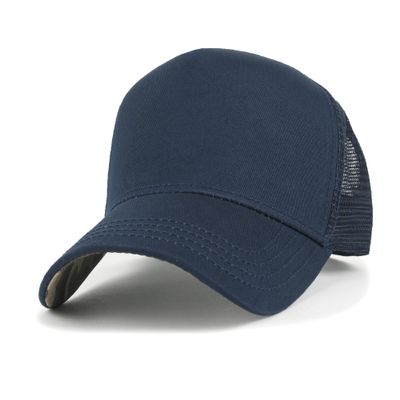 ililily Extra Large Solid Cotton Mesh Back Baseball Cap XL Big Trucker Hat (as1, Alpha, x_l, Navy - Curved)
