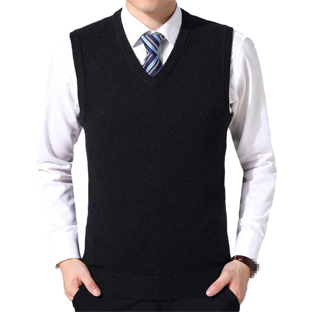Dvbfufv Fashion Sweater Man Pullovers Vest Slim Fit Sweater Knitwear Sleeveless Winter Korean Style Casual Vest Black M