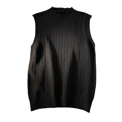 Dvbfufv Men O-Neck Hollow Out All-Match Knitting Retro Fashion Sweater Vest Black Asian Size L