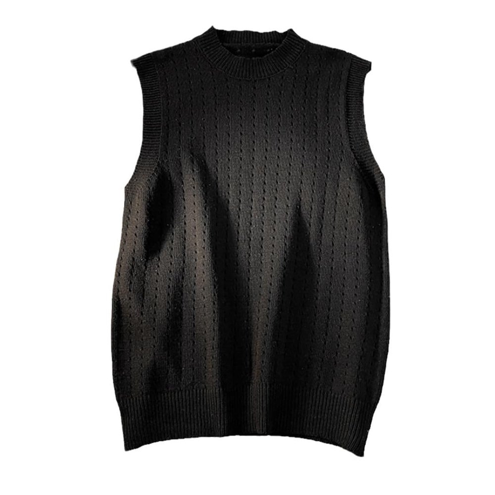 Dvbfufv Men O-Neck Hollow Out All-Match Knitting Retro Fashion Sweater Vest Black Asian Size L