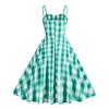 1950s Spaghetti Strap Dresses for Women Short 1950s Retro Vintage Cocktail Party Swing Dresses Summer Backless Plaid Gingham Checkered Dress Audrey Hepburn Retro Rockabilly Prom Dresses Green-Cami L view 4