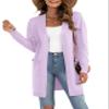VIISHOW Women's Open Front Casual Knit Long Sleeve Sweater Classic Cover up Cardigan with Pockets, Light Purple, Large view 2