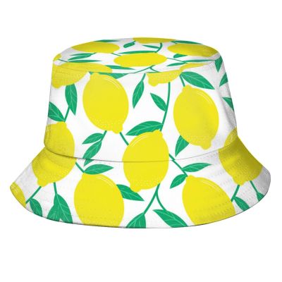 Trendy Lemon Print Bucket Hat for Women Men Packable Summer Travel Beach Sun Hats