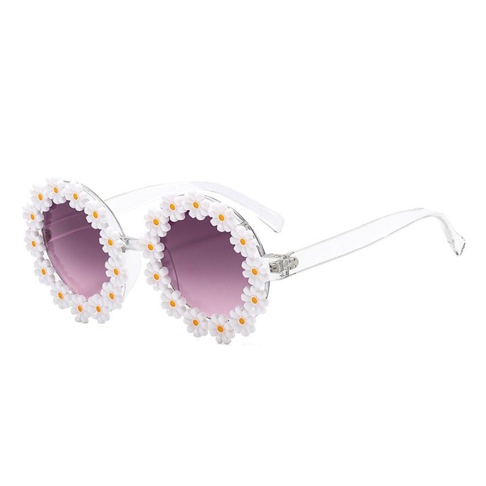 MUTYNE Retro Daisy Sunglasses Women Flower Round Sun Glasses Novel Disco Glasses Cute Ladies Fashion Shades Eyewear,Gradient Purple,One size