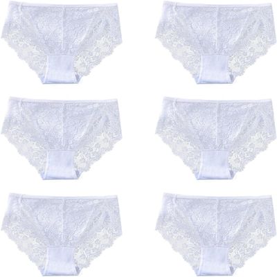 Cinvik Hi Cut Lace Briefs Pretty Brief Full Coverage Silky Panty White 6 Pack L