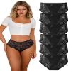 Cinvik French Cut Lace Panties Sexy Plus Size High Waisted Underwear for Women Black 6 Pack 1X view 1