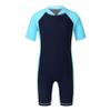 ranrann Kids Boys One Piece Rash Guard Sun Protection Swimsuit Short Sleeves Front Zippered Swimwear Bathing Suit Navy Blue&Sky Blue 12-14 view 1