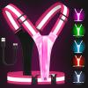 Zacro LED Reflective Vest Running Gear, 5 Lights Colors High Visibility Reflective Running Gear Rechargeable Light Up Running Vest for Walking Running Cycling, Adjustable for Men Women Kids(Pink) view 1