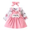 Infant Toddler Girls Long Sleeve Cartoon Print Romper Bodysuits Suspenders Skirts Bow Tie Baby Girl 1st Birthday Outfit (RD2, 3-6 Months) view 1