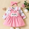 Infant Toddler Girls Long Sleeve Cartoon Print Romper Bodysuits Suspenders Skirts Bow Tie Baby Girl 1st Birthday Outfit (RD2, 3-6 Months) view 2