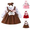 Infant Toddler Girls Long Sleeve Cartoon Print Romper Bodysuits Suspenders Skirts Bow Tie Baby Girl 1st Birthday Outfit (RD2, 3-6 Months) view 3
