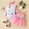 Infant Toddler Girls Long Sleeve Cartoon Print Romper Bodysuits Suspenders Skirts Bow Tie Baby Girl 1st Birthday Outfit (RD2, 3-6 Months) view 4