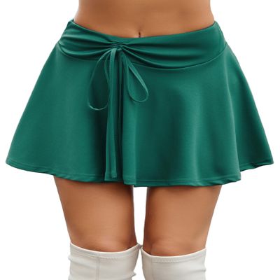 Avidlove Mini Skirts for Women High Waist Mini Skirt Drawstring Design Stretchy Casual Mini Skater Skirt(Green,M)