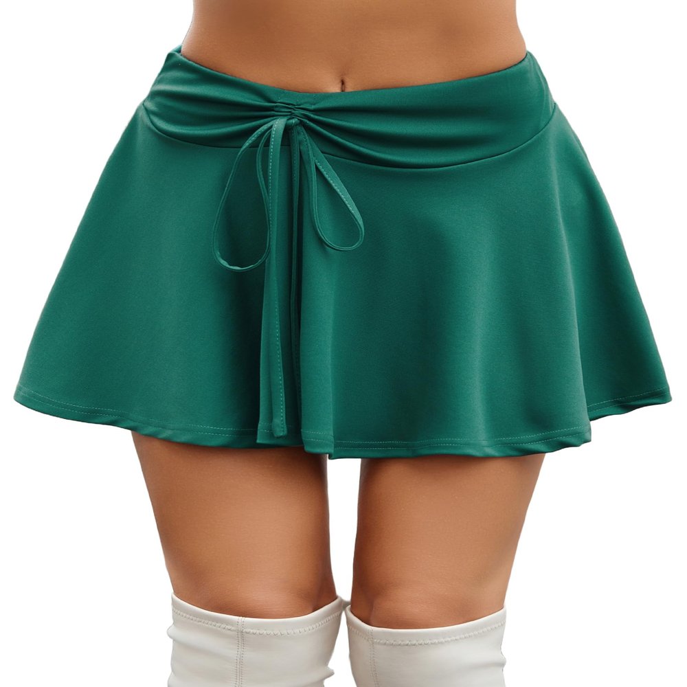 Avidlove Mini Skirts for Women High Waist Mini Skirt Drawstring Design Stretchy Casual Mini Skater Skirt(Green,M)