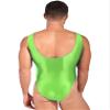 FEESHOW Men Glossy One Piece Bodysuit Swimsuit High Cut Leotard Jumpsuit Tight Underwear Fluorescent Green X-Large view 4