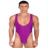dPois Men's Deep U Neck High Cut Thong Leotard Bodysuit Wrestling Singlet Activewear Undershirt Rose Large view 1