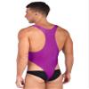 dPois Men's Deep U Neck High Cut Thong Leotard Bodysuit Wrestling Singlet Activewear Undershirt Rose Large view 2