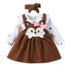 Infant Toddler Girls Long Sleeve Cartoon Print Romper Bodysuits Suspenders Skirts Bow Tie Baby Girl 1st Birthday Outfit (Brown, 0-3 Months) view 1