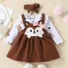 Infant Toddler Girls Long Sleeve Cartoon Print Romper Bodysuits Suspenders Skirts Bow Tie Baby Girl 1st Birthday Outfit (Brown, 0-3 Months) view 2