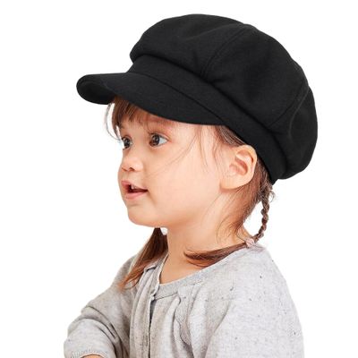 Kids Girls Wool Beret Newsboy Cap - Classic Cabbie Hat French Beret Pageboy Hat for Toddler Boys 4 to 8 Years Black