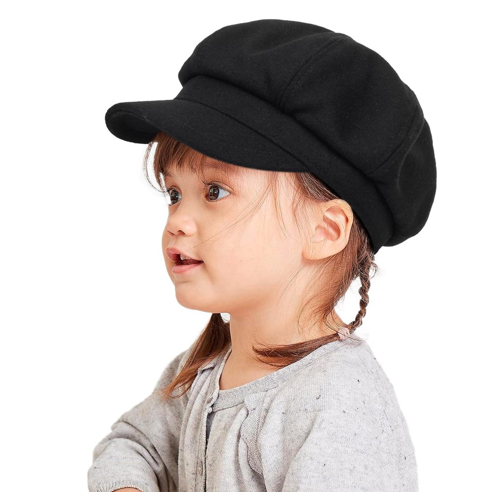 Kids Girls Wool Beret Newsboy Cap - Classic Cabbie Hat French Beret Pageboy Hat for Toddler Boys 4 to 8 Years Black