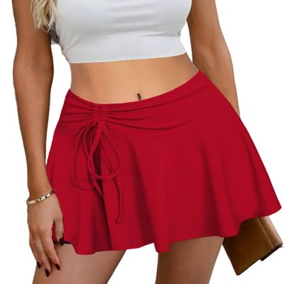 Avidlove Mini Skirt for Women Ruffled Drawstring High Waist Casual Tennis Skirts(Wine Red,L)