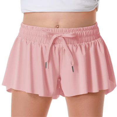 Girls Flowy Shorts Butterfly Shorts for Kids with Pocket 2-in-1 Athletic Shorts Running Shorts for Girls Youth Teen Active Workout Sports (Dark Pink# Girls, X-Small)