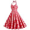 1950s Dresses for Women Vintage Polka Dot Halter 1950s Retro Dresses for Women Vintage Cocktail Dress Sleeveless Backless Flared A Line Dresses Rockabilly Dresses Halter Neck Plaid Dress Red XXL view 2