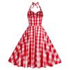 1950s Dresses for Women Vintage Polka Dot Halter 1950s Retro Dresses for Women Vintage Cocktail Dress Sleeveless Backless Flared A Line Dresses Rockabilly Dresses Halter Neck Plaid Dress Red XXL view 3