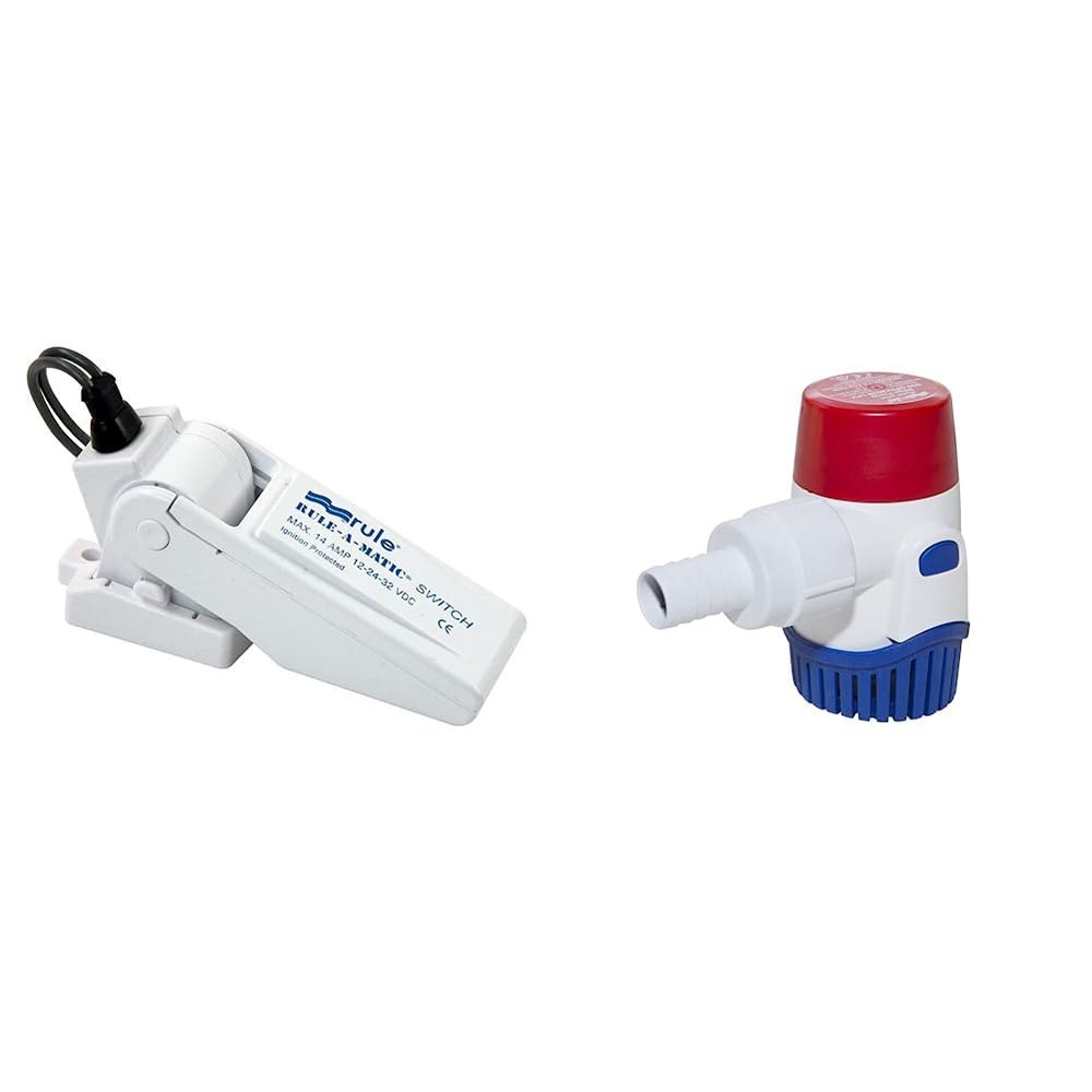 Rule 35A Rule-A-Matic Bilge Pump Float Switch, Mercury Free,White & 800 GPH 20DA Standard Bilge Pump-800