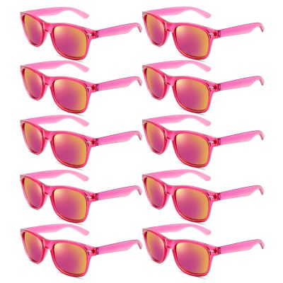 10 Pack Hot Pink Sunglasses Bulk, 80s Retro Neon Colors Mirror Sunglasses Party Favors Set