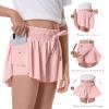 Girls Flowy Shorts Butterfly Shorts for Kids with Pocket 2-in-1 Athletic Shorts Running Shorts for Girls Youth Teen Active Workout Sports (Dark Pink# Girls, Medium) view 3