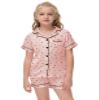 Veseacky Toddler Girls Satin Pajamas Sets Kids Silk Pjs Short Sleeve Button Down Sleepwear Soft Loungewear Set(Champagne Dots,size 4) view 1