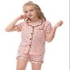 Veseacky Toddler Girls Satin Pajamas Sets Kids Silk Pjs Short Sleeve Button Down Sleepwear Soft Loungewear Set(Champagne Dots,size 4) view 3