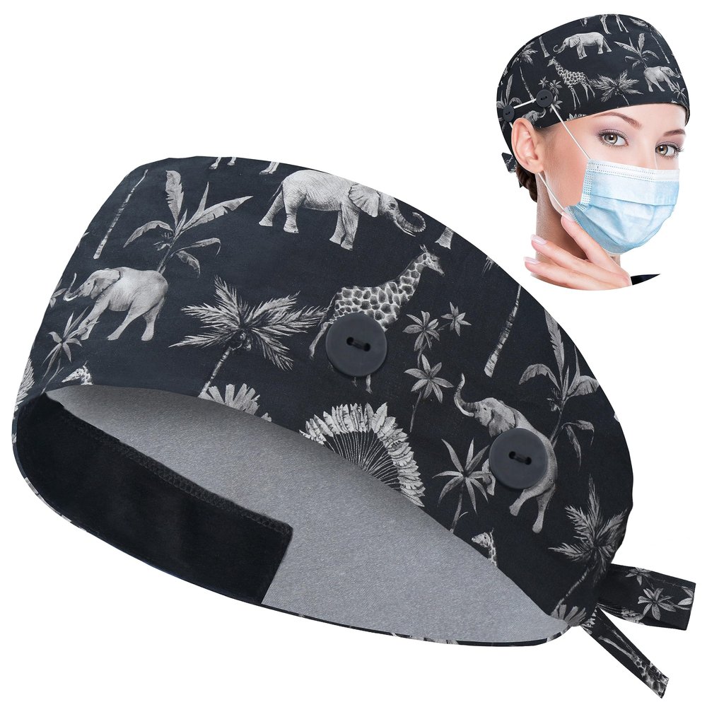 ABAMERICA Working Caps with Button and Sweatband, Adjustable Working Hats for Women Men, One Size(Tie Back or Toggle)